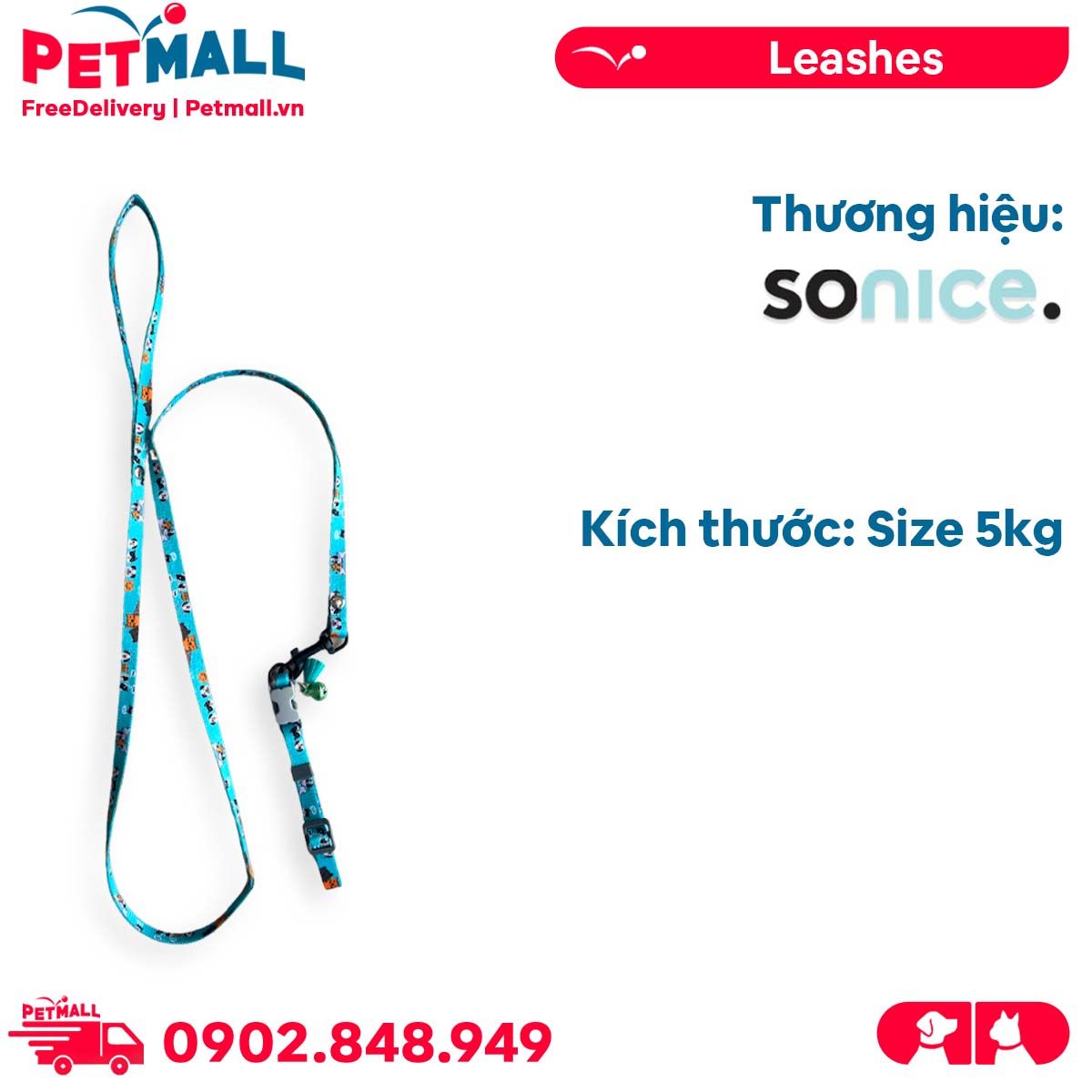 Set Dây + Vòng cổ Sonice Lucky Leash + Collar 5kg - 1cm Hình chó mèo xanh lục Petmall
