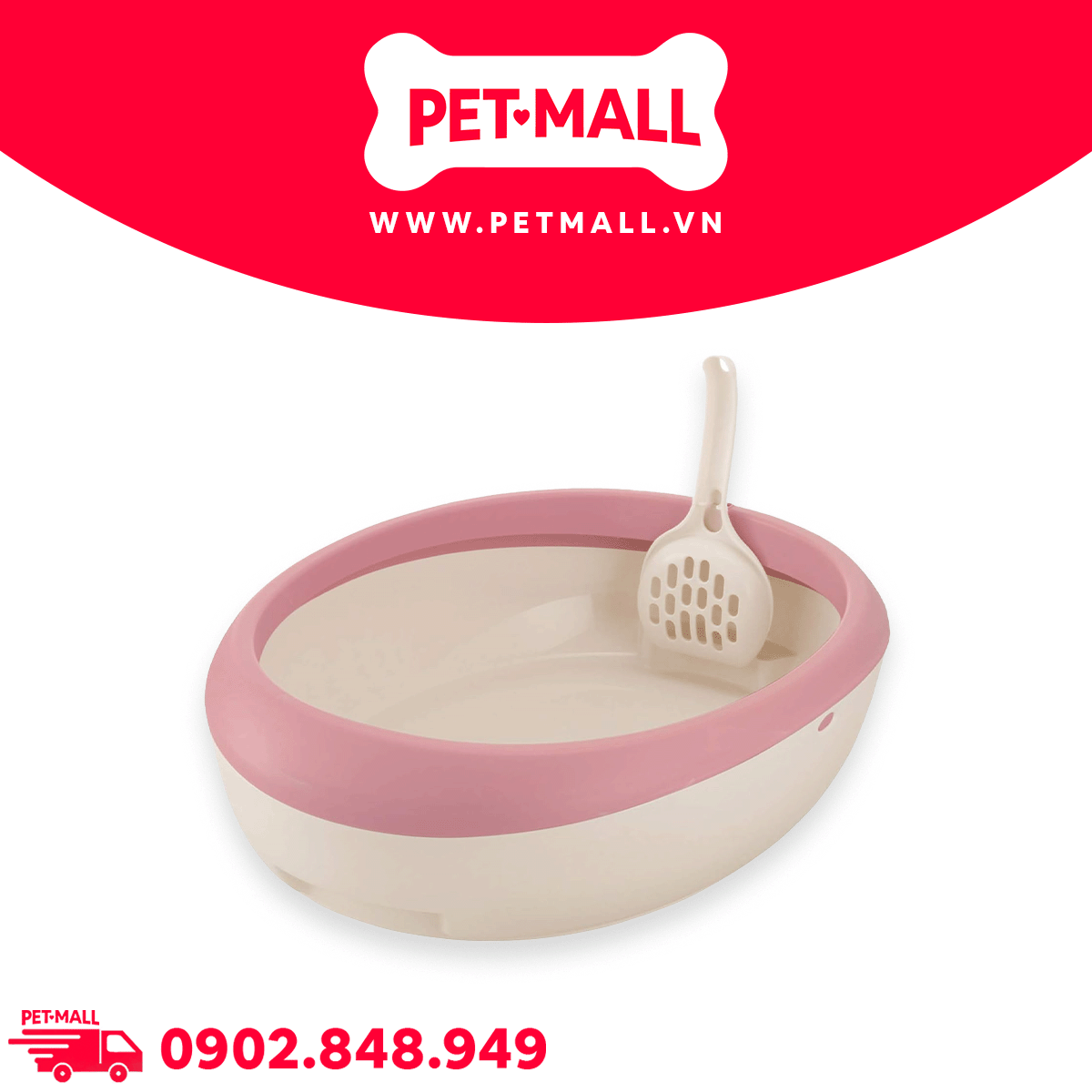 Khay vệ sinh mèo Sonice Lapule KT1 size S - 30 x 39 x 12 cm - Hồng  | Tặng Kèm Xẻng Petmall