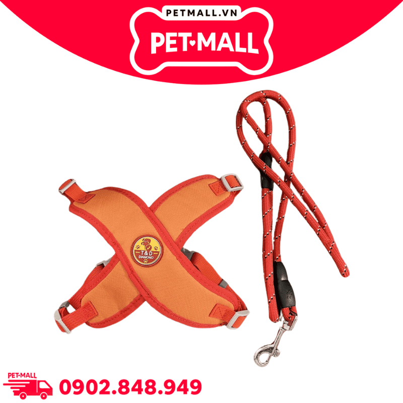 Set dây dắt + yếm SONICE Rope dog leash + harness size 20kg M2 - Đỏ Petmall