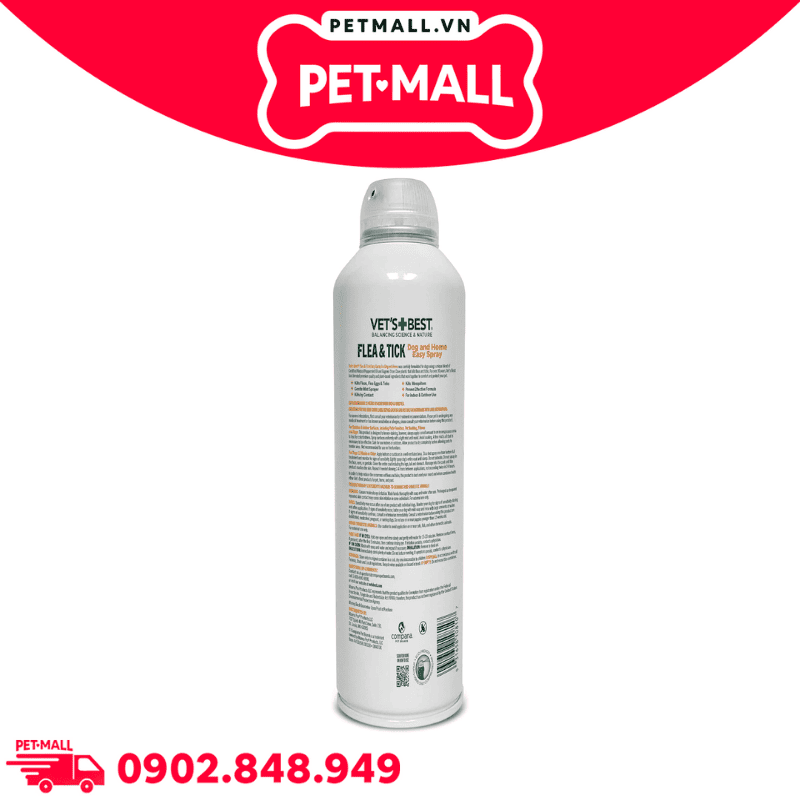Xịt Vet's Best Flea & Tick Home Spray Peppermint Scent for Dogs 396g - Diệt ve bọ chét trong không gian sống mùi bạc hà cho Chó Petmall