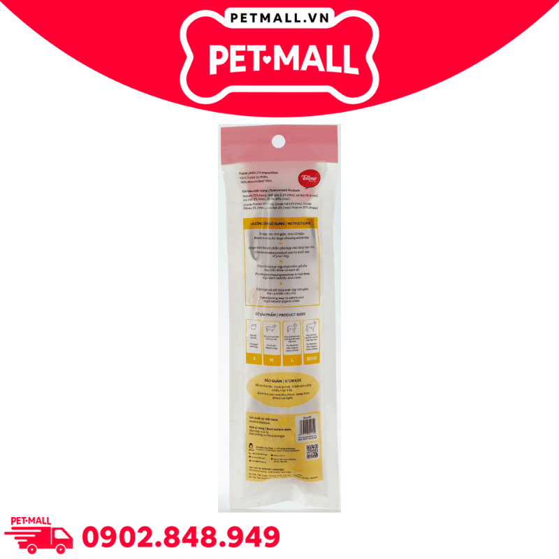 Treats gặm Tellme Cow Skin Bone size 21cm M.1 - 30g - Da bò thật Petmall