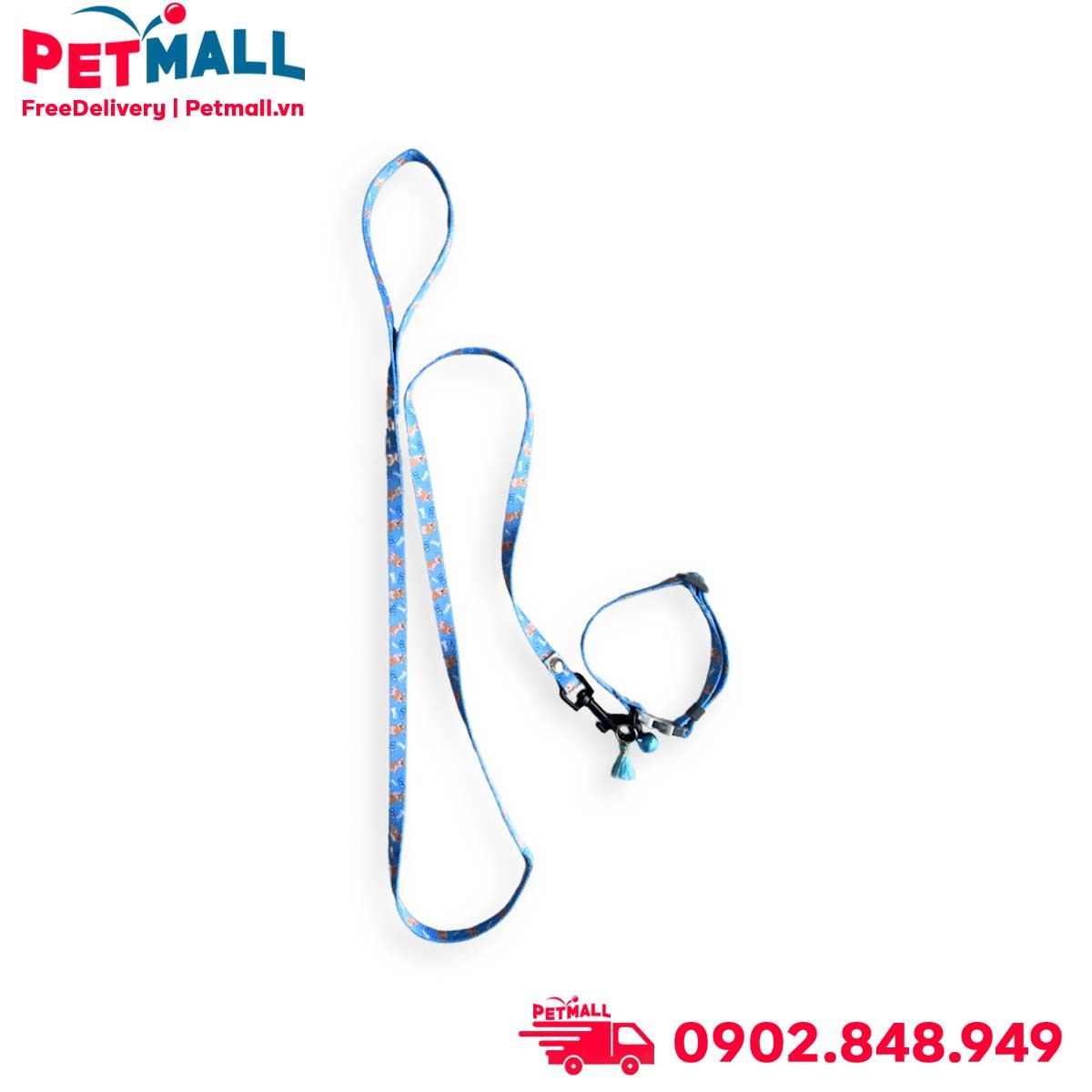 Set Dây + Vòng cổ Sonice Lucky Leash + Collar 5kg - 1cm Hình chó xanh biển Petmall