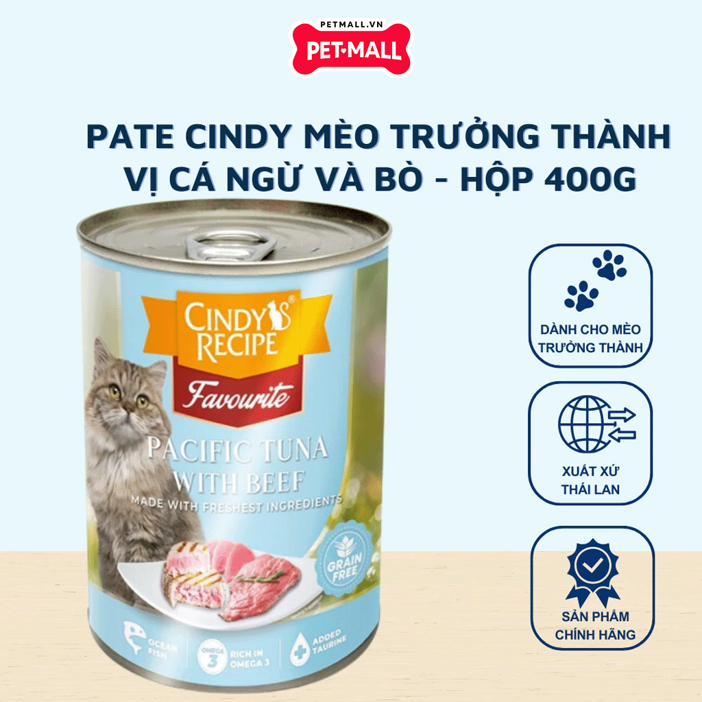 Combo 12 Lon 400G - Pate mèo Cindys Recipe Dành cho MÈO TRƯỞNG THÀNH - Mix vị Petmall