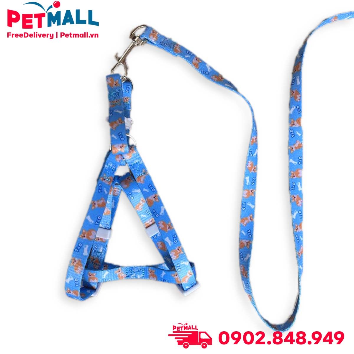 Set Dây + Yếm Sonice Lucky Leash + Harness 5kg - 1cm Hình chó xanh biển Petmall