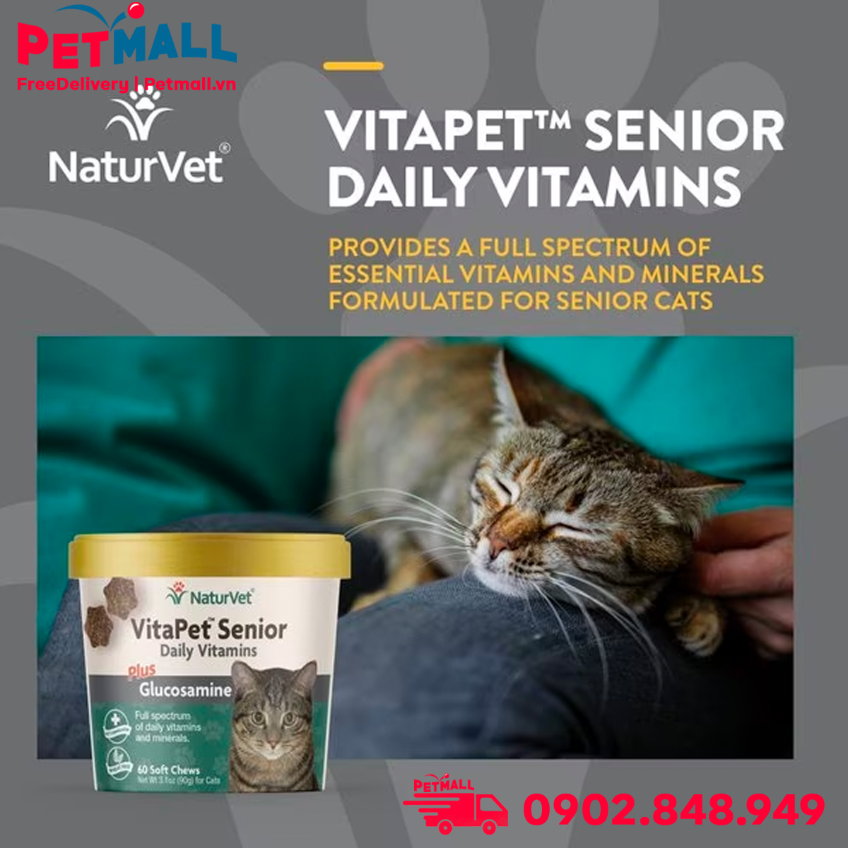 Viên nhai NaturVet VitaPet Senior Daily Vitamins Plus Glucosamine Cat