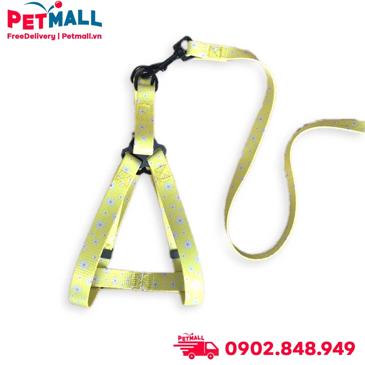 Set Dây + Yếm Sonice Lucky Leash + Harness 10kg - 1.5cm Hoa vàng Petmall