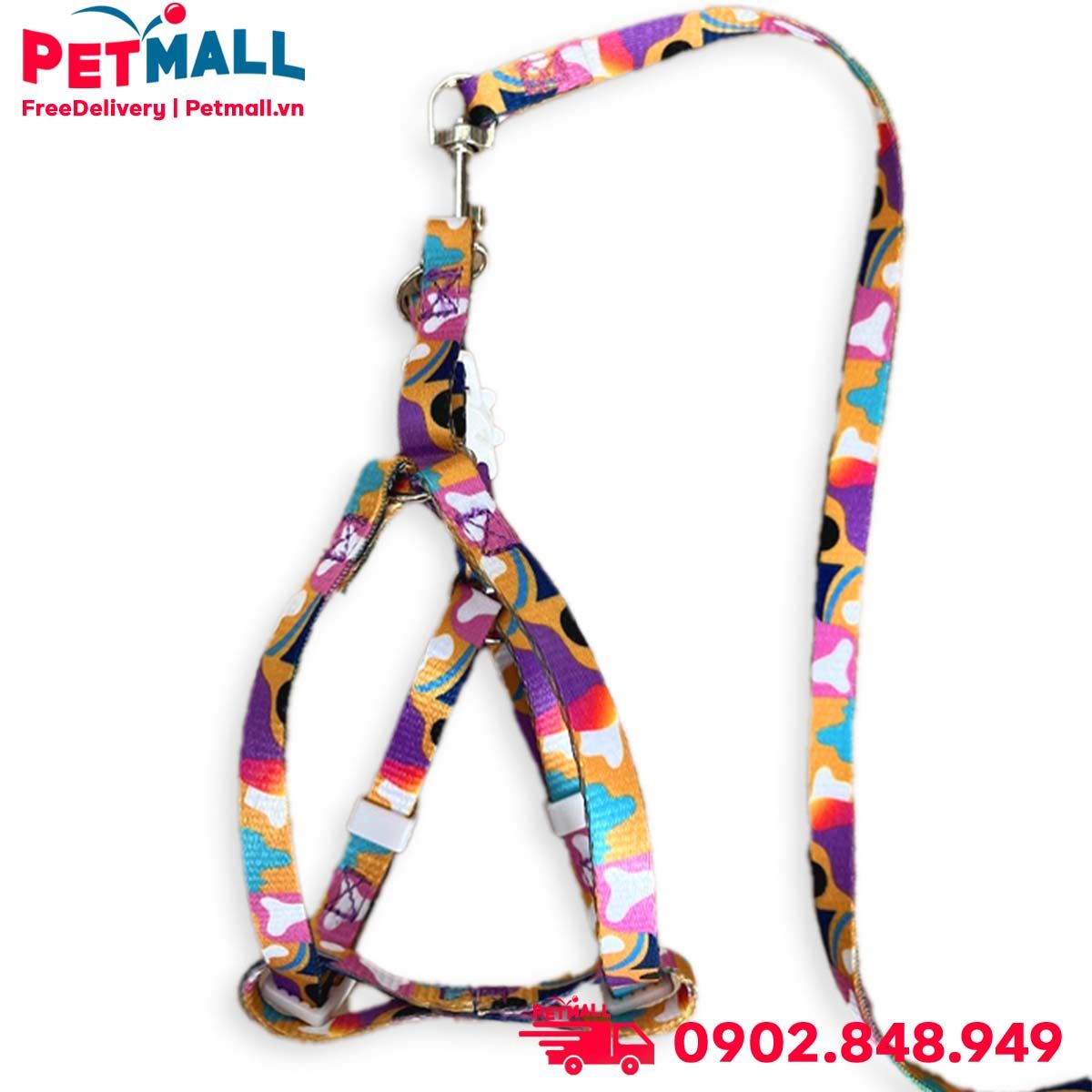 Set Dây + Yếm Sonice Lucky Leash + Harness 5kg - 1cm Loang màu Petmall