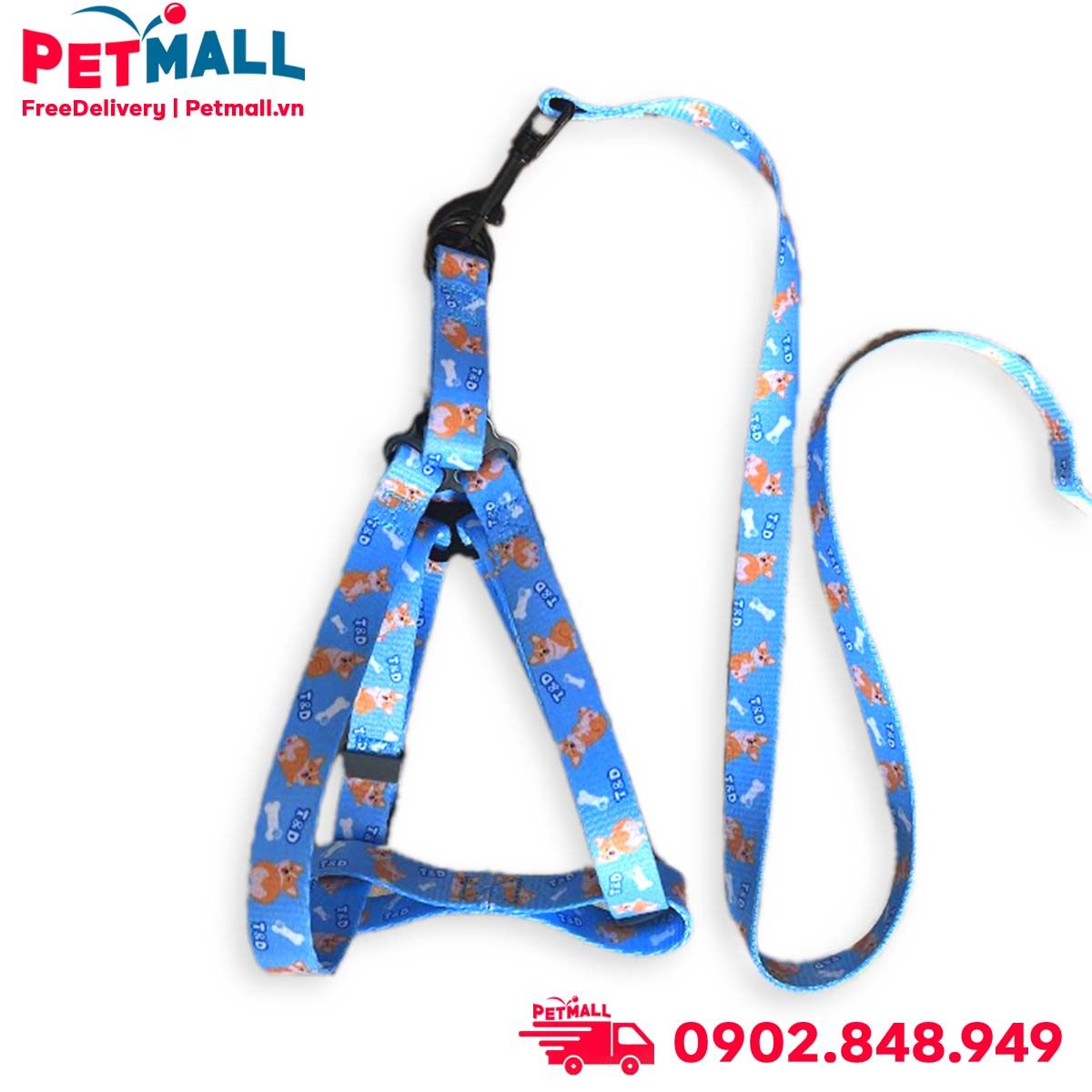 Set Dây + Yếm Sonice Lucky Leash + Harness 10kg - 1.5cm Hình chó xanh biển Petmall