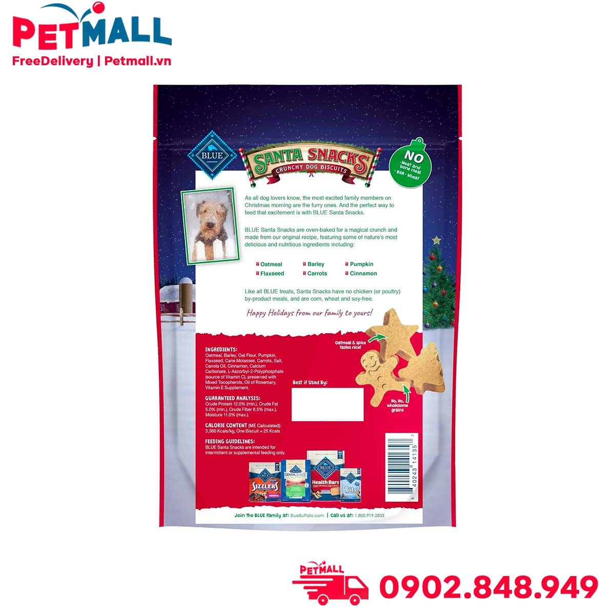 Treats Blue Buffalo Santa Snacks Crunchy Baked with Oatmeal Cinnamon PETMALL.VN