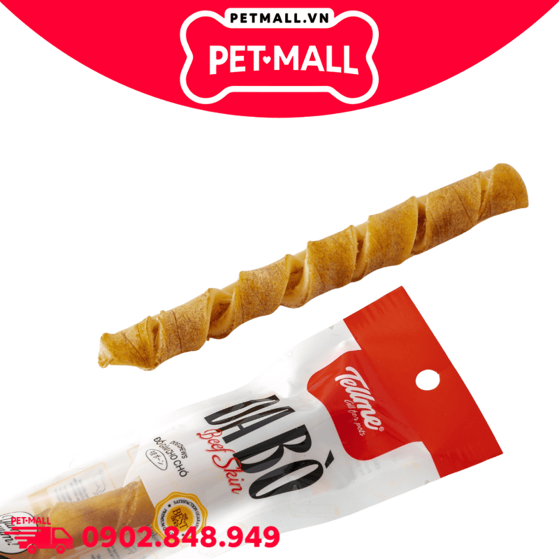 Treats gặm Tellme Cow Skin Bone size 21cm M.1 - 30g - Da bò thật Petmall