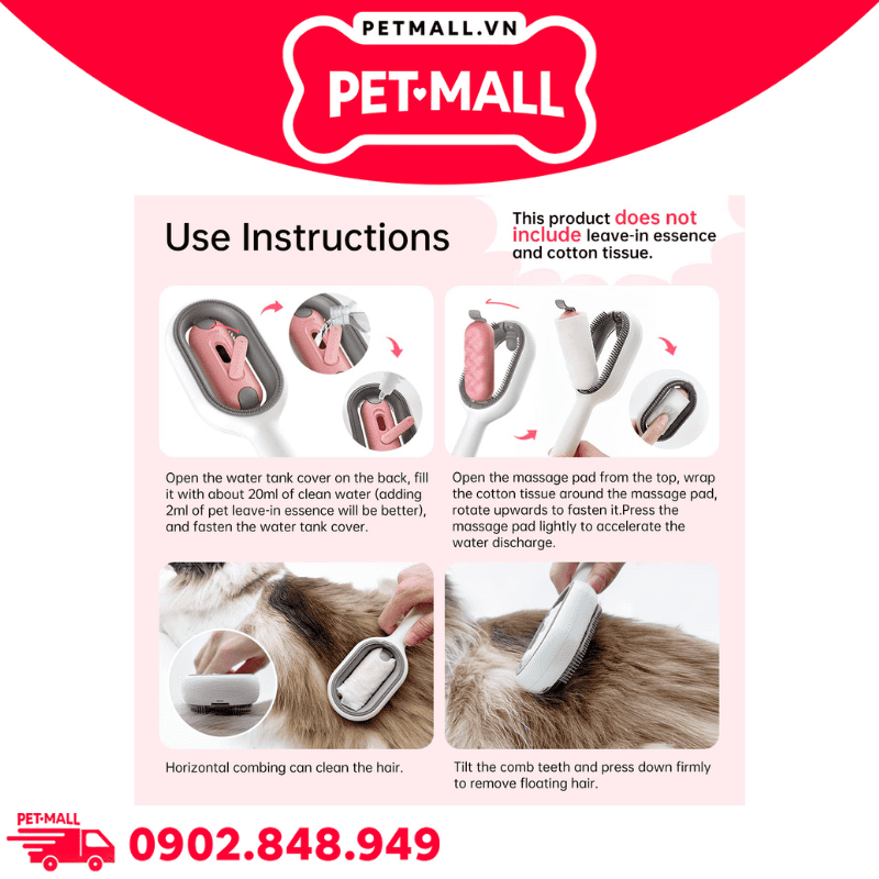 Lược chải lông tích hợp bình chứa nước 2.0 Pet Gravity Pet Grooming brush water tank version for long hair - Dành cho lông dài Petmall