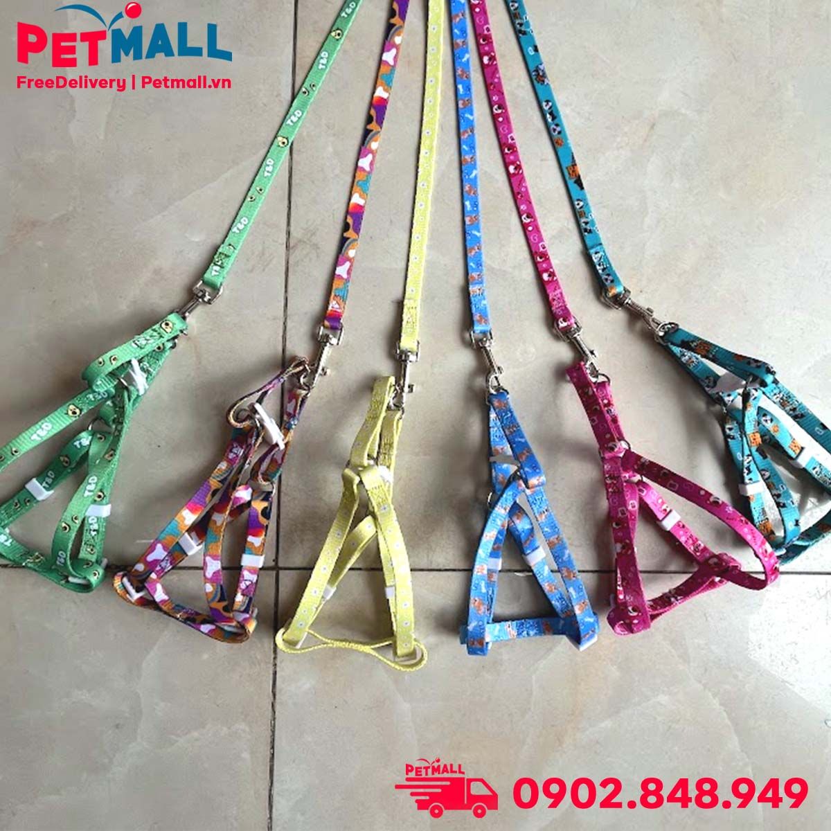 Set Dây + Yếm Sonice Lucky Leash + Harness 5kg - 1cm Loang màu Petmall