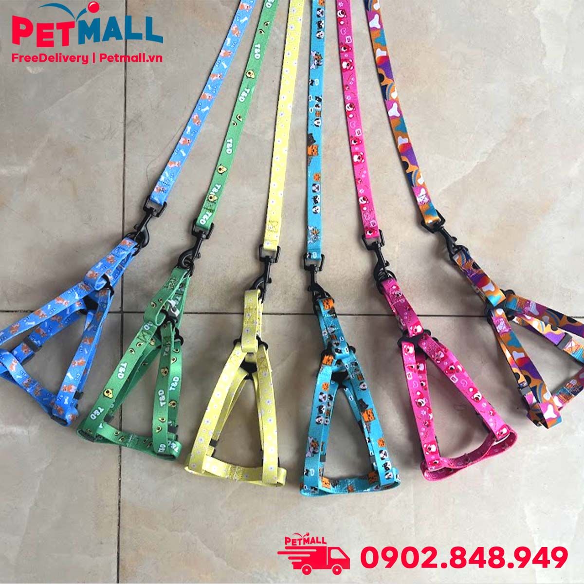 Set Dây + Yếm Sonice Lucky Leash + Harness 10kg - 1.5cm Hình chó mèo xanh lục Petmall