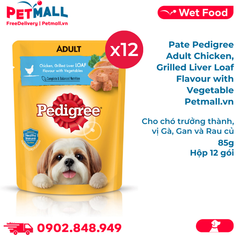 Hộp 12 Gói 80G - Pate Pedigree Adult Chicken, Grilled Liver Loaf Flavour with Vegetable - Cho chó trưởng thành, vị Gà, Gan và Rau củ Petmall