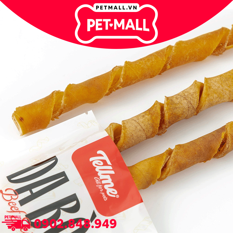 Treats gặm Tellme Cow Skin Bone size 20cm M.3 - 90g - Da bò thật Petmall