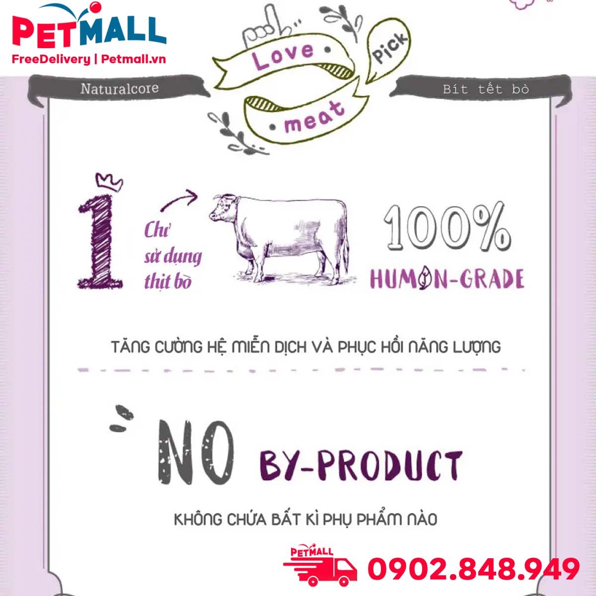 Treats Natural Core Love Meat Beef Cut 160g - Bít Tết Bò Petmall