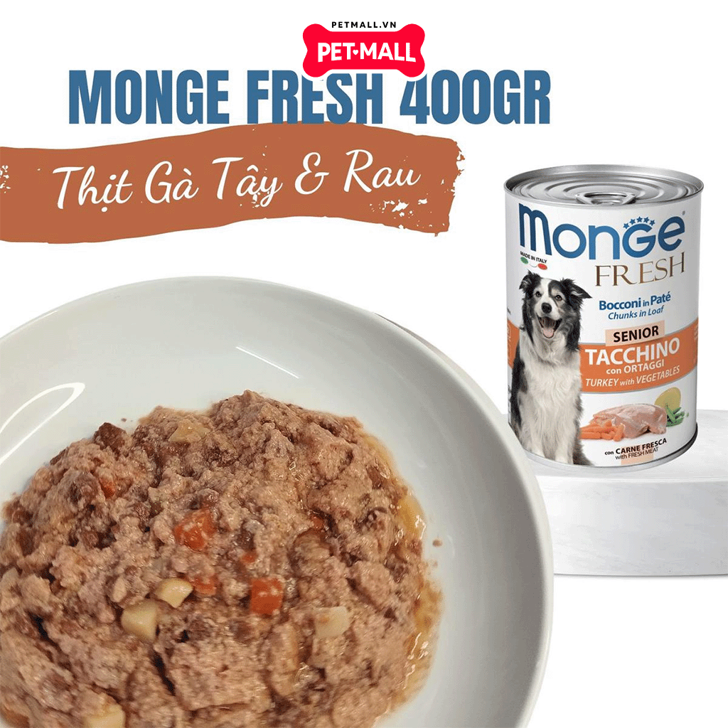 Combo 12 Lon 400G - Pate MONGE Fresh Mix vị - Thịt Heo, Thịt Gà, Gà Tây Và Rau, Thịt Vịt Petmall