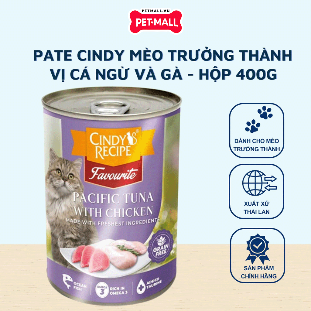 Combo 12 Lon 400G - Pate mèo Cindys Recipe Dành cho MÈO TRƯỞNG THÀNH - Mix vị Petmall
