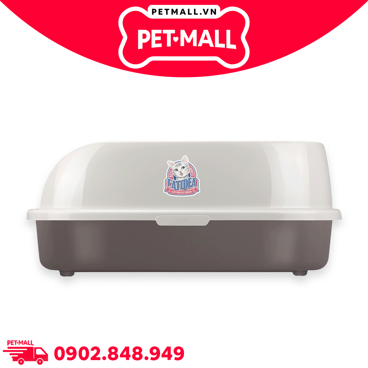 Khay vệ sinh mèo CATIDEA Cat Litter Box Size XL - 63x46x25cm  | Màu Xám - Tặng kèm xẻng Petmall