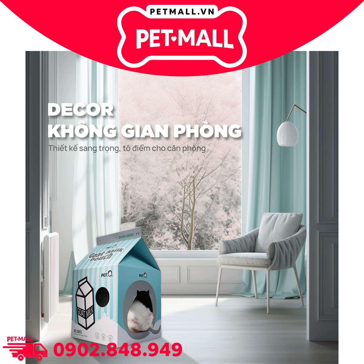 Nhà tích hợp cào móng cho mèo QQ Goat Milk Cat House - Size 55 x 33 x 33 cm Petmall