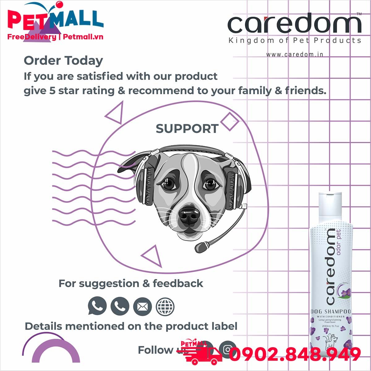 Sữa tắm Caredom khử mùi cho chó 200ml Petmall