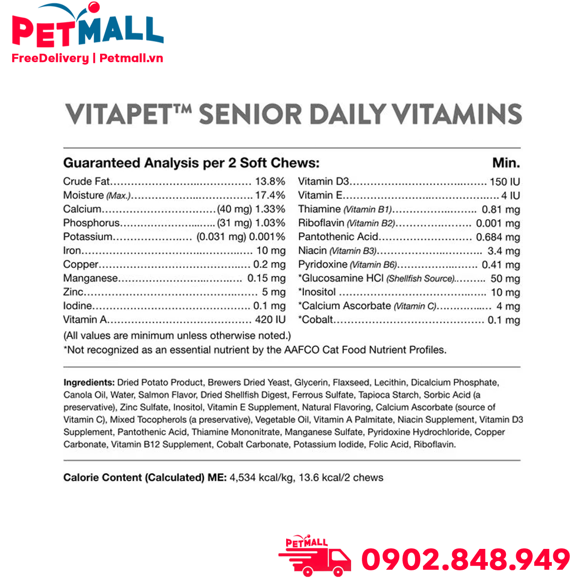 Viên nhai NaturVet VitaPet Senior Daily Vitamins Plus Glucosamine Cat