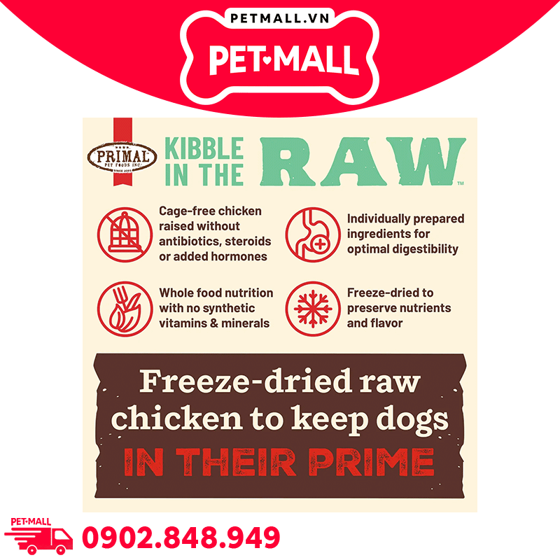 Combo 4 Gói 680G - Thức ăn hạt Raw Primal Kibble từ Thịt Gà tươi cho chó Petmall