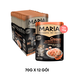 Hộp 12 Gói 70G - Pate mèo MARIA Chicken with Salmon in Gravy Kitten - Vị Thịt gà và Cá hồi, dành cho mèo con Petmall