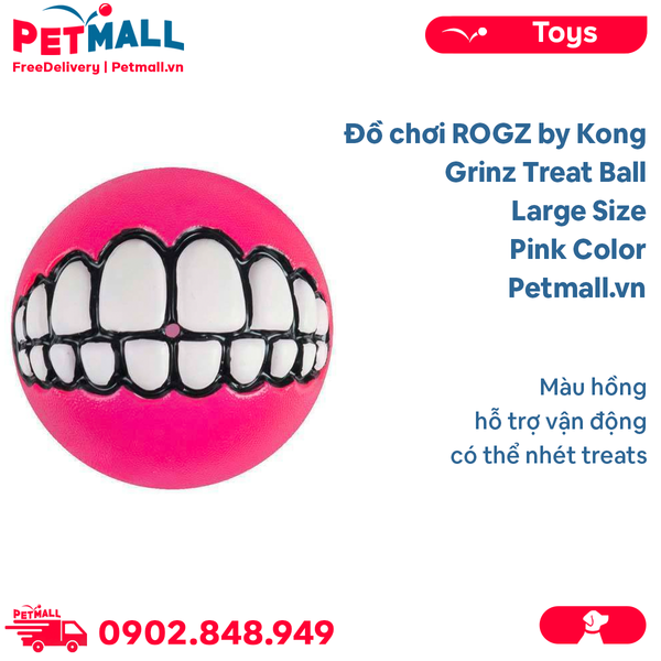 Đồ chơi ROGZ by Kong Grinz Treat Ball Large Size | Pink Color - Màu hồng, hỗ trợ vận động, có thể nhét treats Petmall