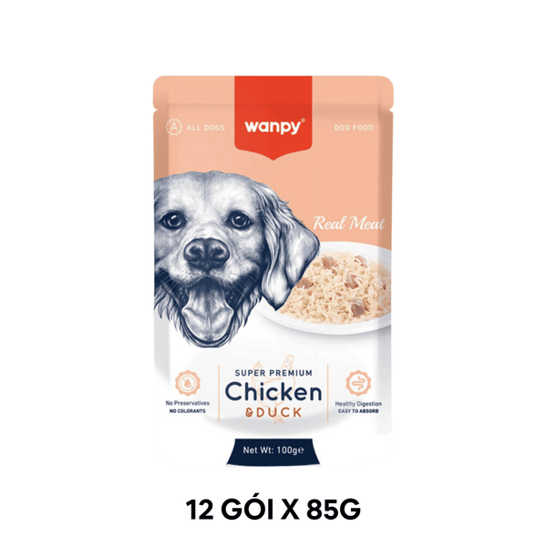 Hộp 12 Gói 85G - Pate chó WANPY Super Premium Chicken & Duck 100g - Thịt Gà & Thịt Vịt Petmall