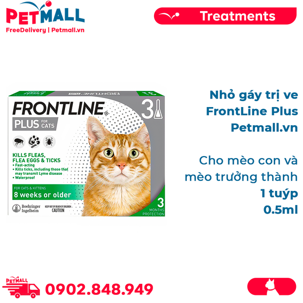 1 tuýp - Nhỏ gáy trị ve FrontLin.e Plus 0.5ml - Cho mèo con và mèo trưởng thành Petmall