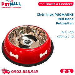 Chén inox PUGMARKS Red Bone Bowls - Màu đỏ xương chó Petmall
