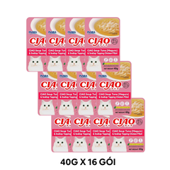 Hộp 16 Gói 40G - Pate mèo CIAO Soup Tuna Maguro & Scallop Topping Chicken Fillet - Vị thịt gà, Cá ngừ và Sò Petmall