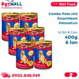 Combo 6 Lon 400G - Pate chó SmartHeart Vị Bò & Gan Petmall