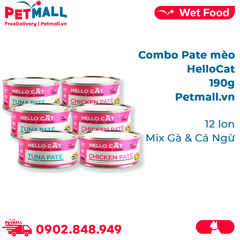 Combo 12 Lon 190G - Pate mèo HelloCat - Mix Gà & Cá Ngừ Petmall