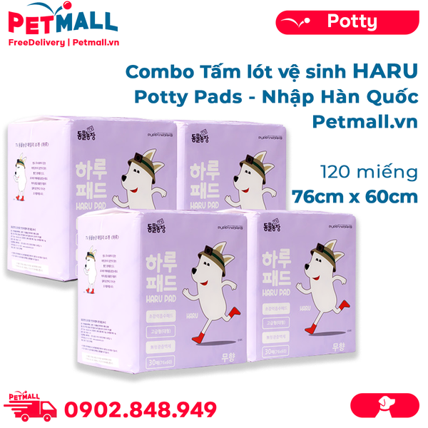 Combo Tấm lót vệ sinh HARU Potty Pads 76cm x 60cm - 120 miếng nhập Hàn Quốc Petmall