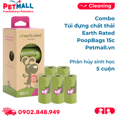 Combo Túi đựng chất thải Earth Rated PoopBags 15c - 5 cuộn - Phân huỷ sinh học Petmall