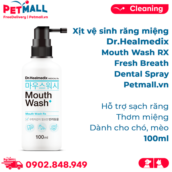 Xịt vệ sinh răng miệng Dr Healmedix Mouth Wash RX Fresh Breath Dental Spray 100ml - Hỗ trợ sạch răng thơm miệng cho chó, mèo Petmall