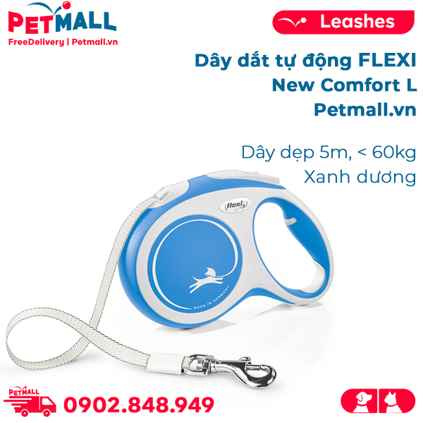 Dây dắt tự động FLEXI New Comfort L (Dây dẹp 5m, < 60kg) - Màu xanh dương Petmall