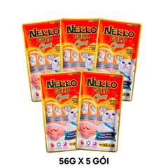 Combo 5 Gói 56G - Treats Nekko Gold Cream Tuna with Katsuobushi - Dạng kem, vị Cá ngừ và Cá bào Nhật Petmall