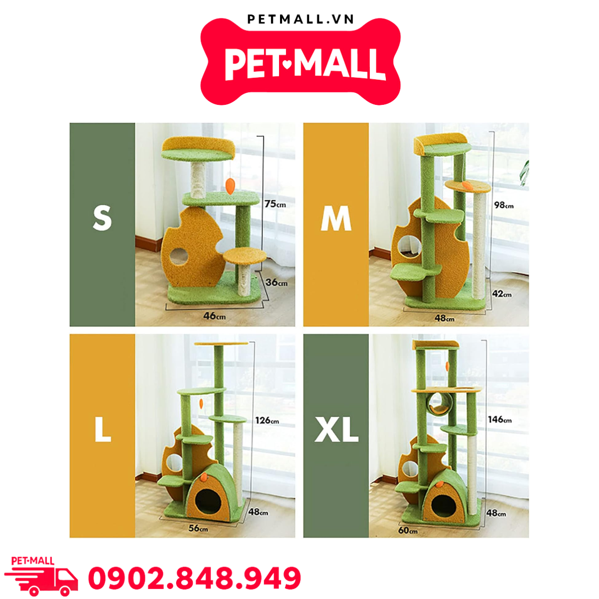 Trụ cào SONICE Yellow and Green Cat Tree Scratcher Toys Size 46 x 36 x 75 cm - 4 tầng màu xanh, vàng Petmall