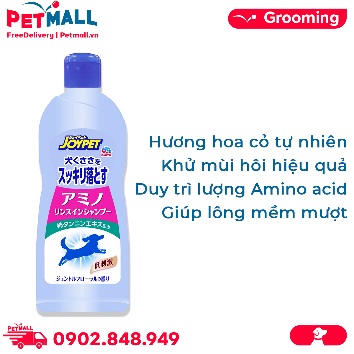 Sữa tắm Joy Johnson Amino 2in1 Shampoo for Dogs 350ml Hương hoa cỏ t PETMALL.VN