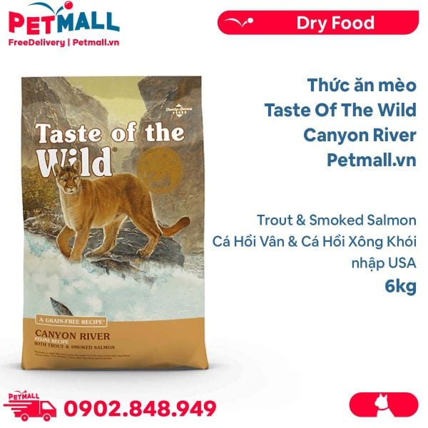 6KG - Thức ăn mèo Taste Of The Wild Canyon River - Trout & Smoked Salmon, Cá Hồi Vân & Cá Hồi Xông Khói - mèo mọi lứa tuổi, nhập USA Petmall