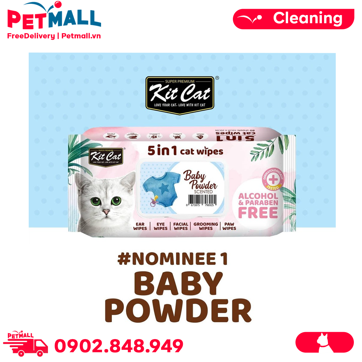 Khăn giấy ướt vệ sinh Kit Cat 5in1 Cat Wipes Vệ sinh toàn thân
