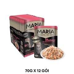 Hộp 12 Gói 70G - Pate mèo MARIA Mackerel with Salmon in Jelly - Vị Cá thu và Cá hồi Petmall