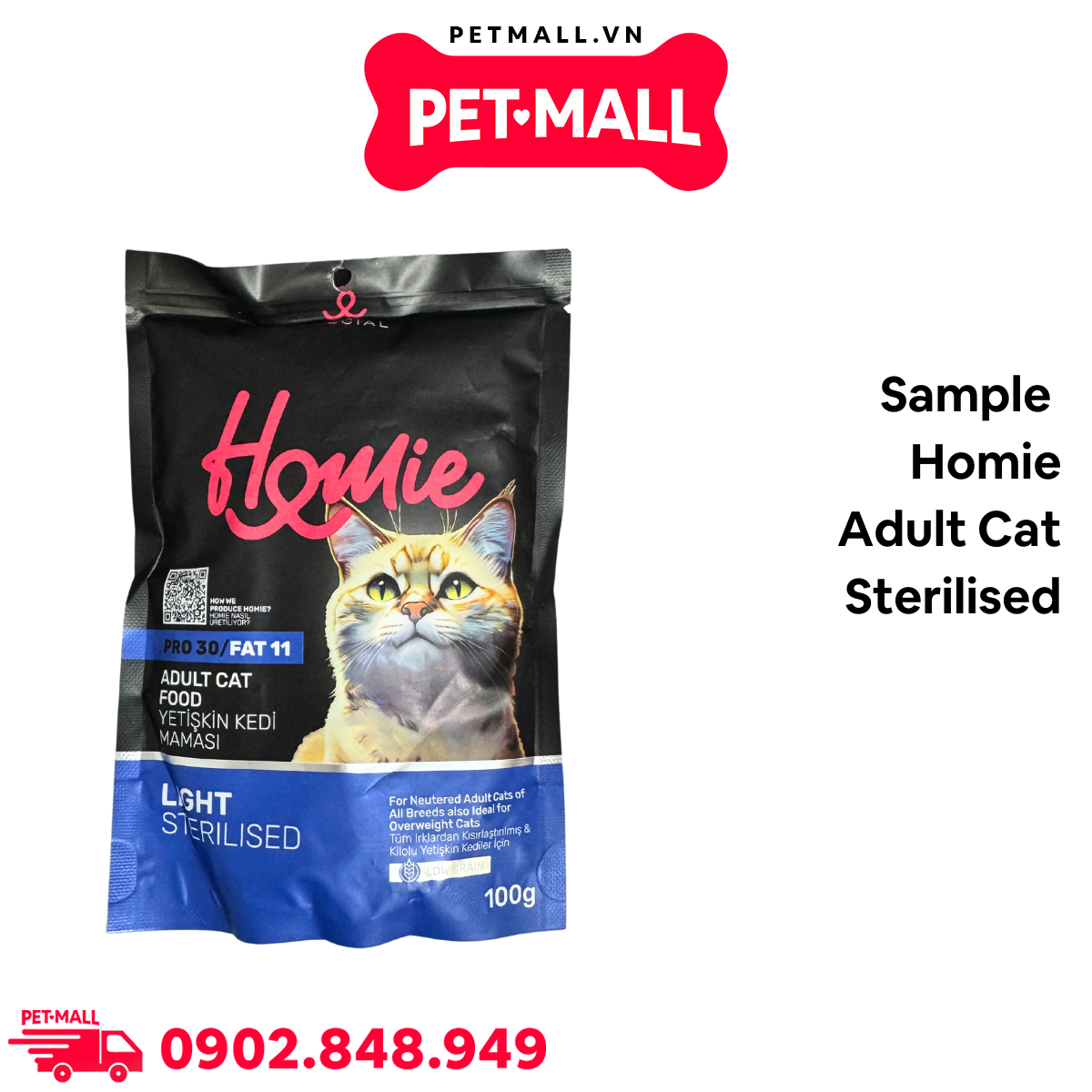 Sample Thức ăn mèo Homie Sterilised Adult Chicken 100g  - Dành cho mèo triệt sản vị gà Petmall