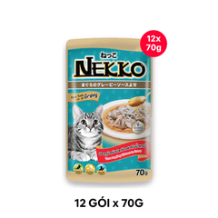 Hộp 12 Gói 70g - Pate mèo NEKKO GRAVY Tuna & Shirasu - Cá ngừ và Cá cơm Petmall