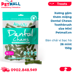 Xương gặm thơm miệng Dental Chews Toothbrush size Mini 150g - 26 Mint - Bàn chải vị bạc hà Petmall