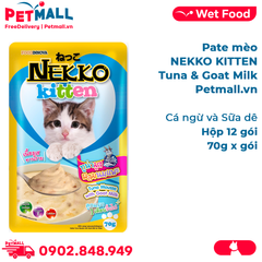 Hộp 12 Gói 70g - Pate mèo NEKKO KITTEN Tuna & Goat Milk - Cá ngừ và Sữa dê Petmall