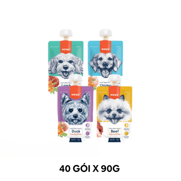 Combo 40 Gói 90G - Treats chó dạng nắp vặn WANPY Tasty Meat Paste - Mix vị Petmall